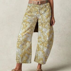 loveimgs Women Baggy Barrel Jeans Mid Rise Printed Denim Pants Wide Leg Jeans